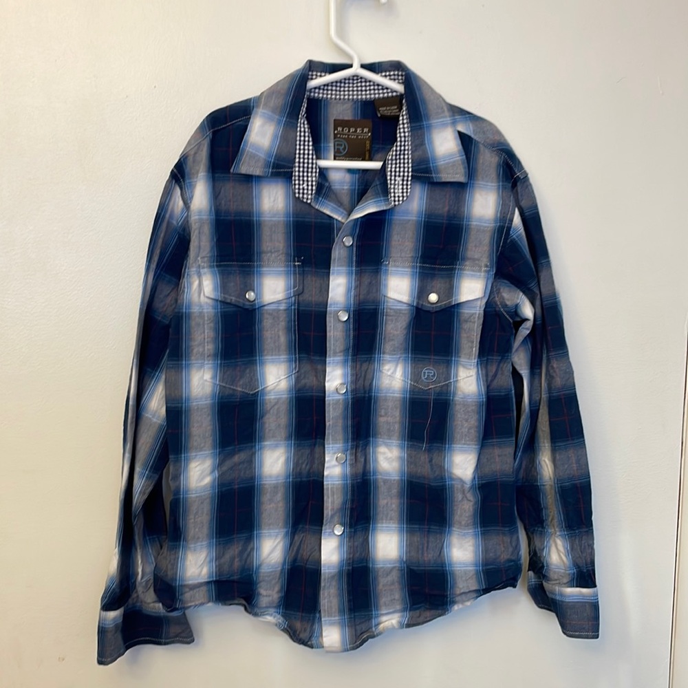 Roper Boys Button Up Shirt Blue Size Medium